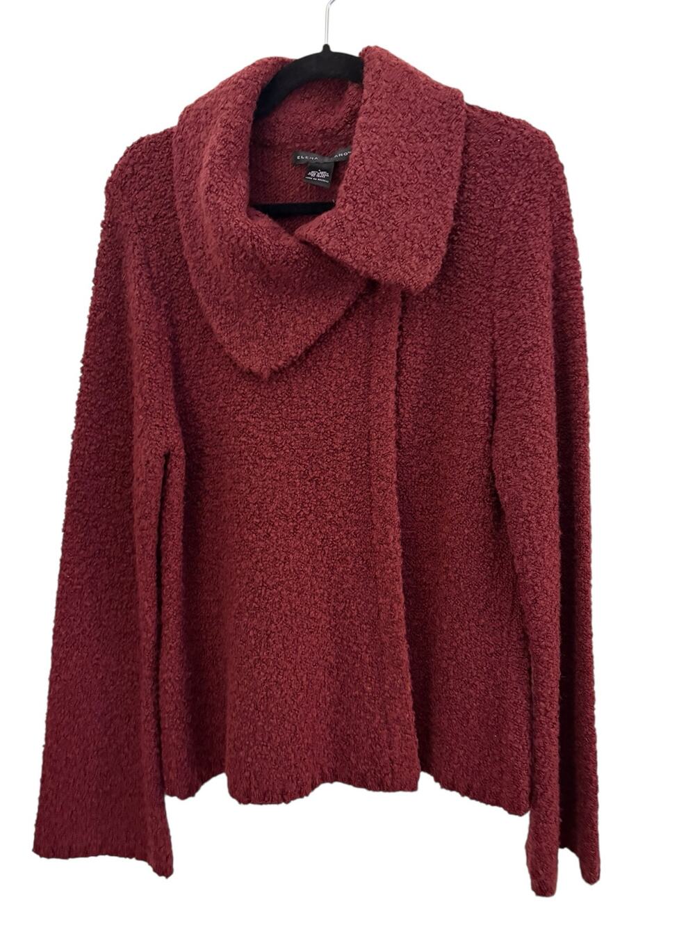 Elena Solano Maroon Open Front Sweater Wool Blend L Cozy Warm Minimalist